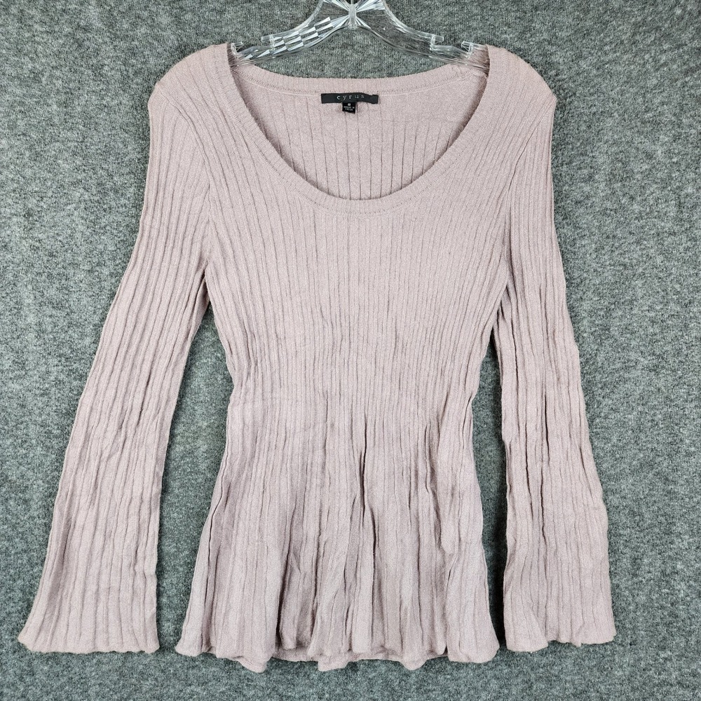 Cyrus Ribbed Knit Top Womens Small Mauve Pink Scoop Neck Bell Sleeve Long Sleeve